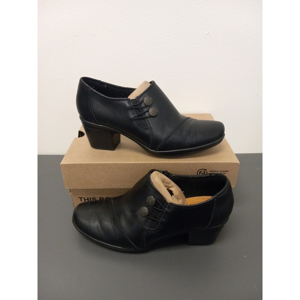 Clarks Women's Shoes Size 7.5 Black Emslie Warren Leather Ankle Booties Side Zip